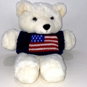 Vintage Global New Beginnings Plush Bear With Knit American Flag Sweater